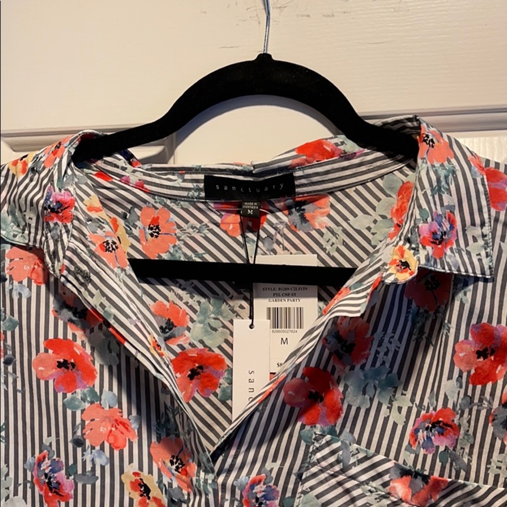 Striped Button-Down With Flower Pattern - Picture 2 of 3